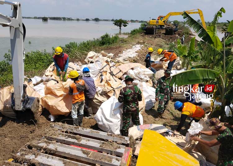 Respons Banjir Demak, Prajurit Yonzipur 4/TK Diterjunkan Perbaiki Tanggul